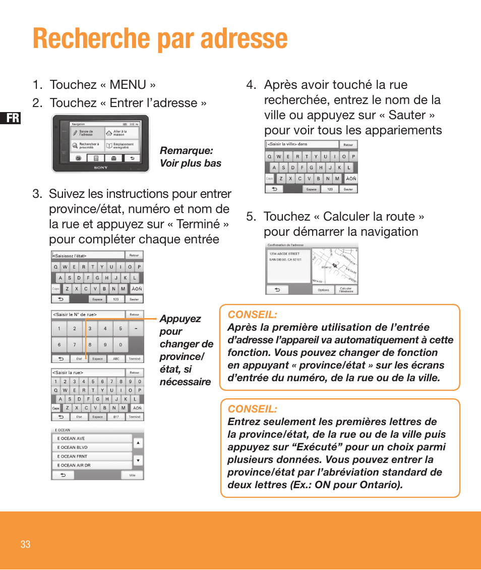 Recherche par adresse | Sony NV-U83T User Manual | Page 34 / 68