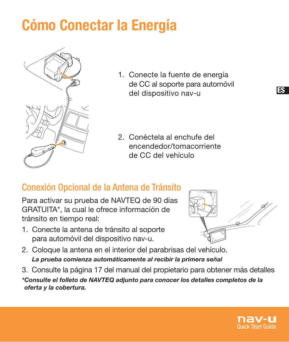 Cómo conectar la energía, Conexión opcional de la antena de tránsito | Sony NV-U83T User Manual | Page 51 / 68