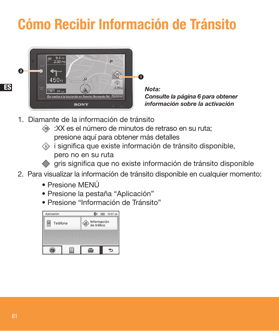 Cómo recibir información de tránsito | Sony NV-U83T User Manual | Page 62 / 68