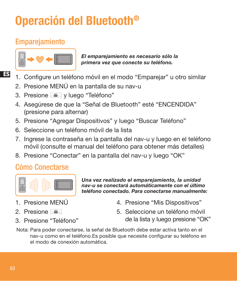 Operación del bluetooth, Emparejamiento cómo conectarse | Sony NV-U83T User Manual | Page 64 / 68