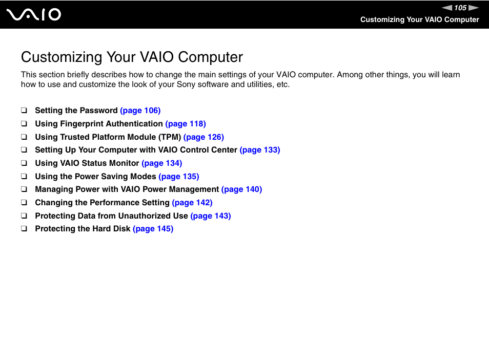 Customizing your vaio computer | Sony VGN-TZ198N User Manual | Page 105 / 232