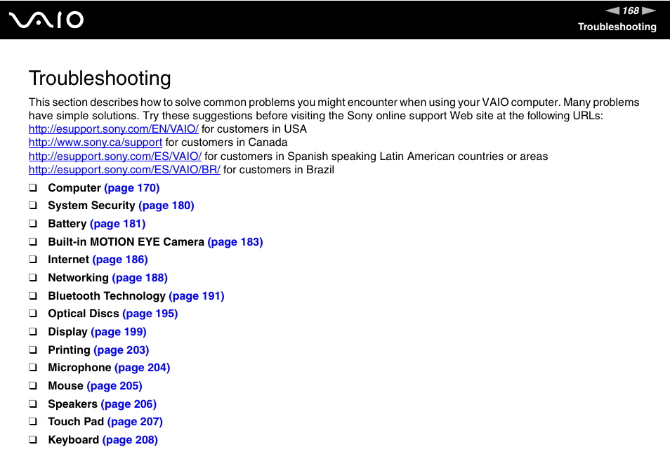 Troubleshooting | Sony VGN-TZ198N User Manual | Page 168 / 232