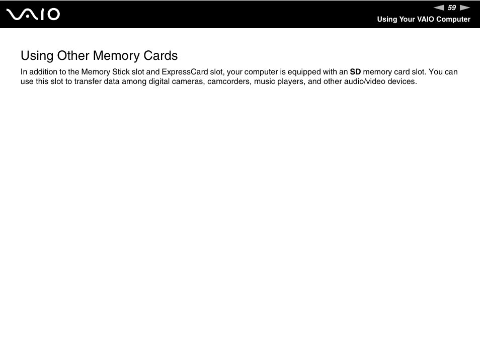 Using other memory cards | Sony VGN-TZ198N User Manual | Page 59 / 232