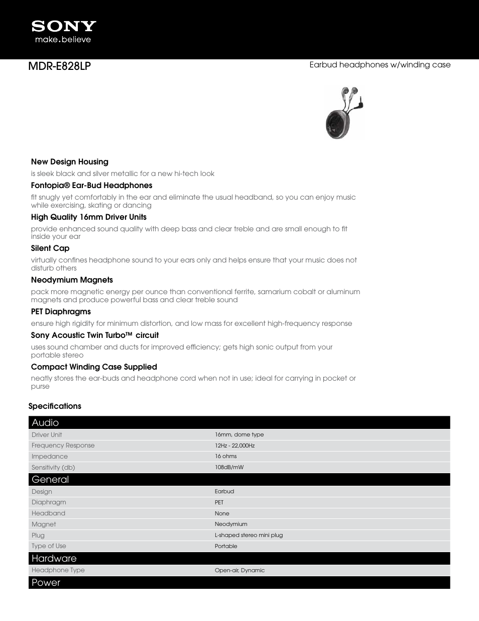 Sony MDR-E828LP User Manual | 2 pages