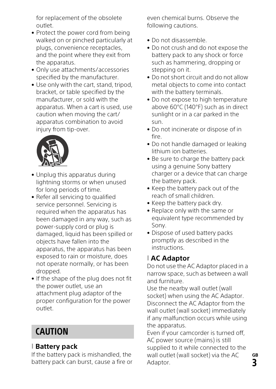 Caution | Sony HDR-PJ540 User Manual | Page 3 / 32