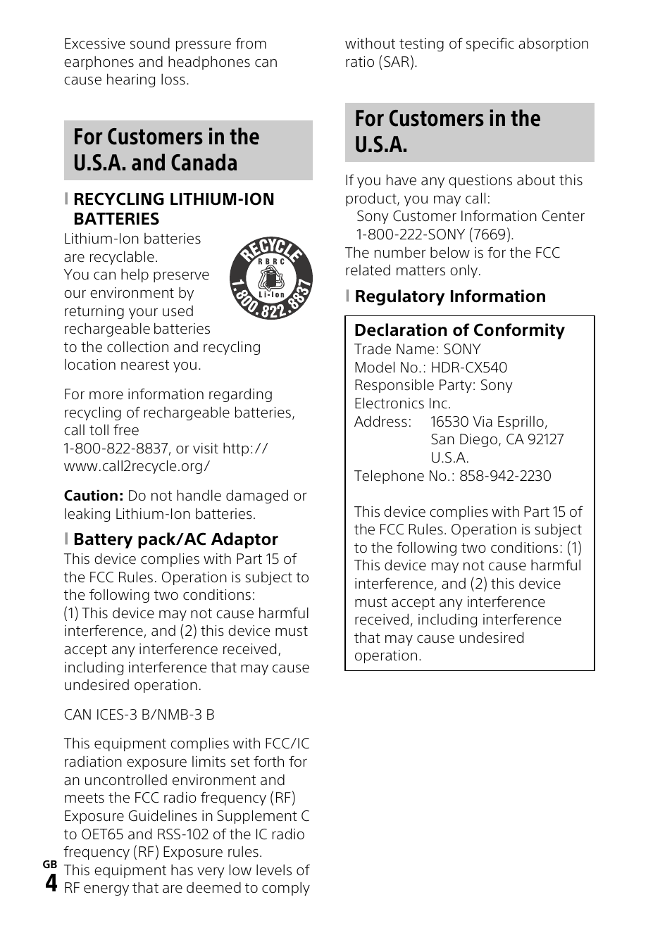Sony HDR-PJ540 User Manual | Page 4 / 32