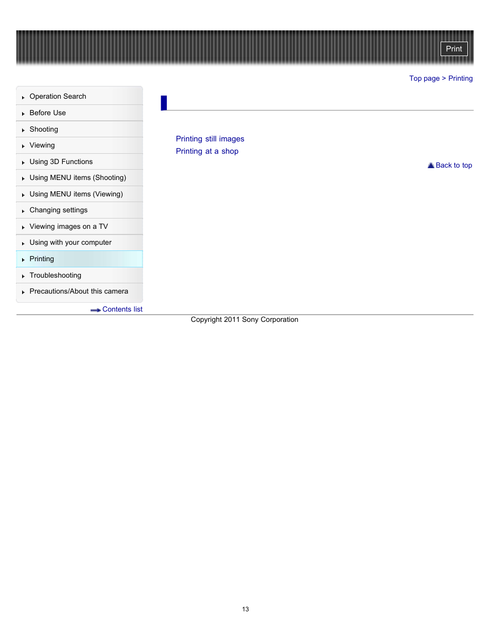 Printing | Sony DSC-HX100V User Manual | Page 13 / 297