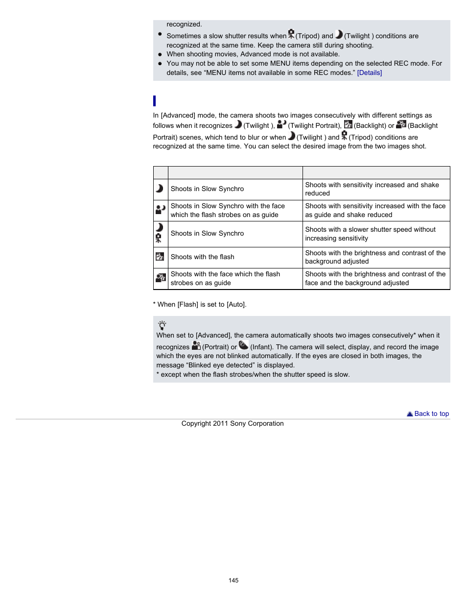 Advanced mode, Details | Sony DSC-HX100V User Manual | Page 145 / 297