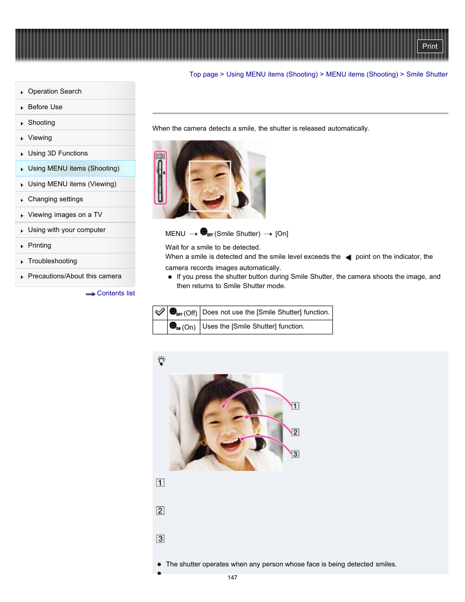 Smile shutter | Sony DSC-HX100V User Manual | Page 147 / 297