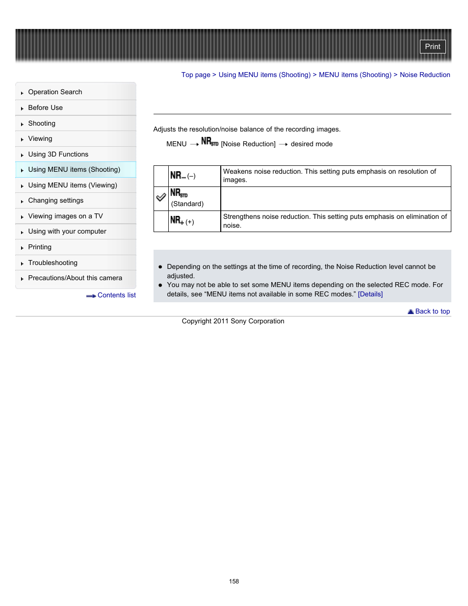 Noise reduction | Sony DSC-HX100V User Manual | Page 158 / 297