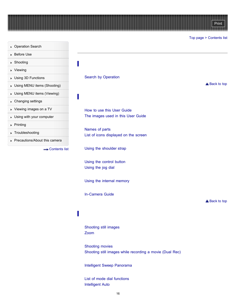 Contents list | Sony DSC-HX100V User Manual | Page 16 / 297