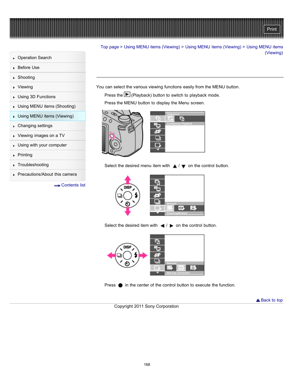 Using menu items (viewing) | Sony DSC-HX100V User Manual | Page 168 / 297