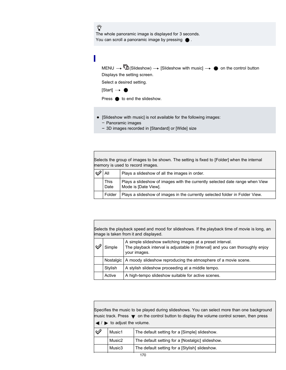 Slideshow with music | Sony DSC-HX100V User Manual | Page 170 / 297