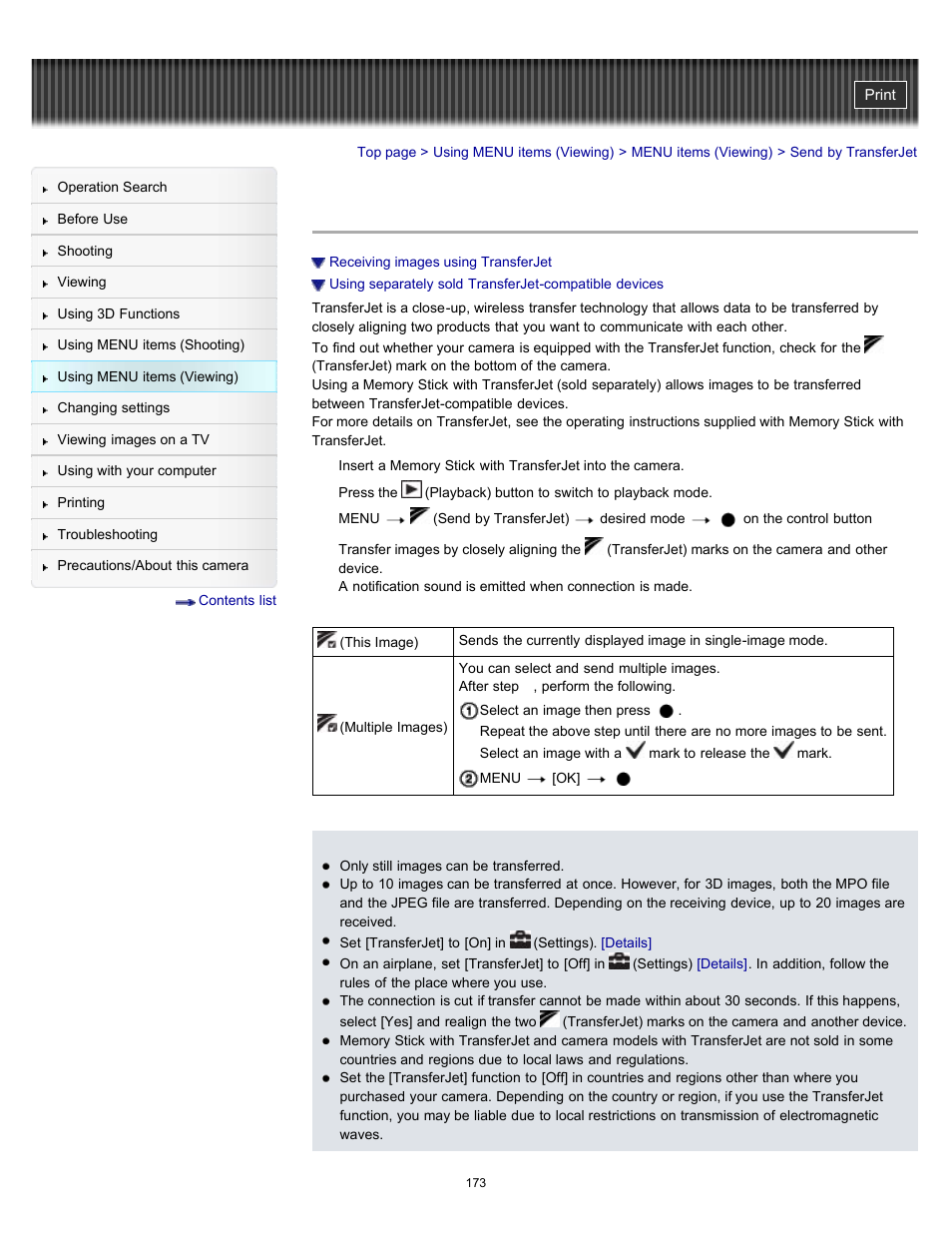 Send by transferjet | Sony DSC-HX100V User Manual | Page 173 / 297