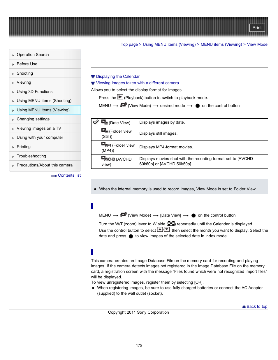 View mode | Sony DSC-HX100V User Manual | Page 175 / 297