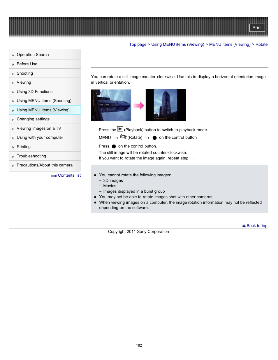 Rotate | Sony DSC-HX100V User Manual | Page 182 / 297