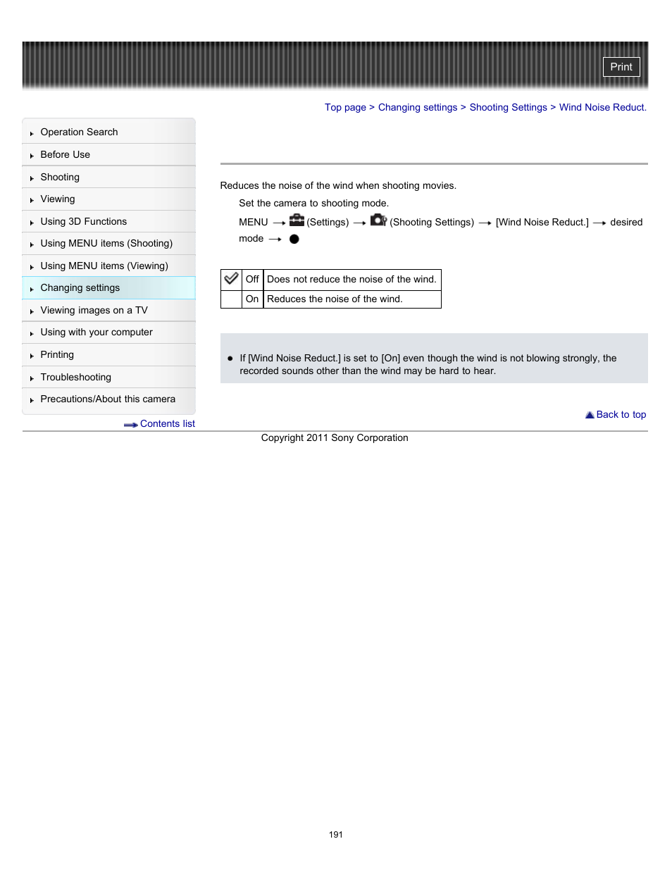 Wind noise reduct | Sony DSC-HX100V User Manual | Page 191 / 297