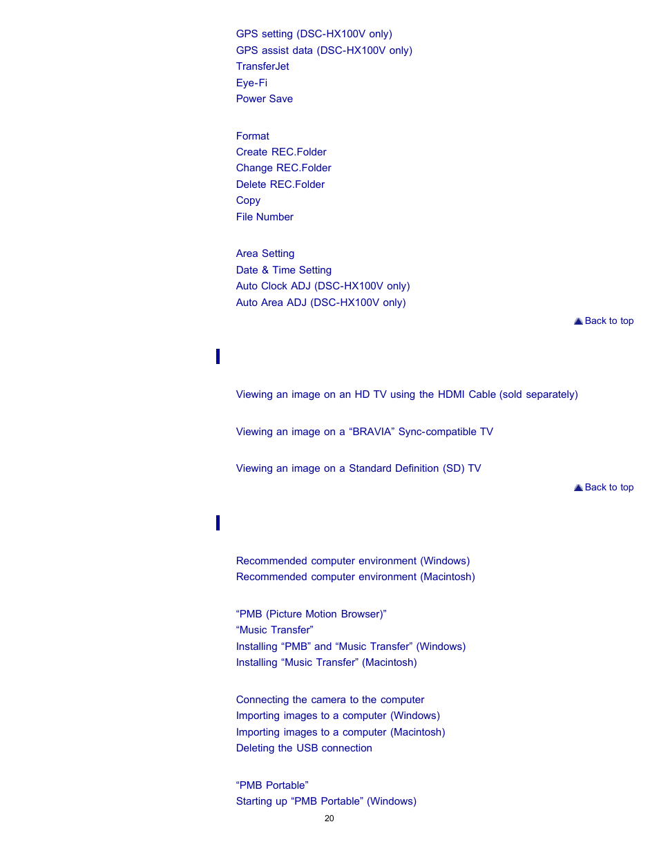 Sony DSC-HX100V User Manual | Page 20 / 297