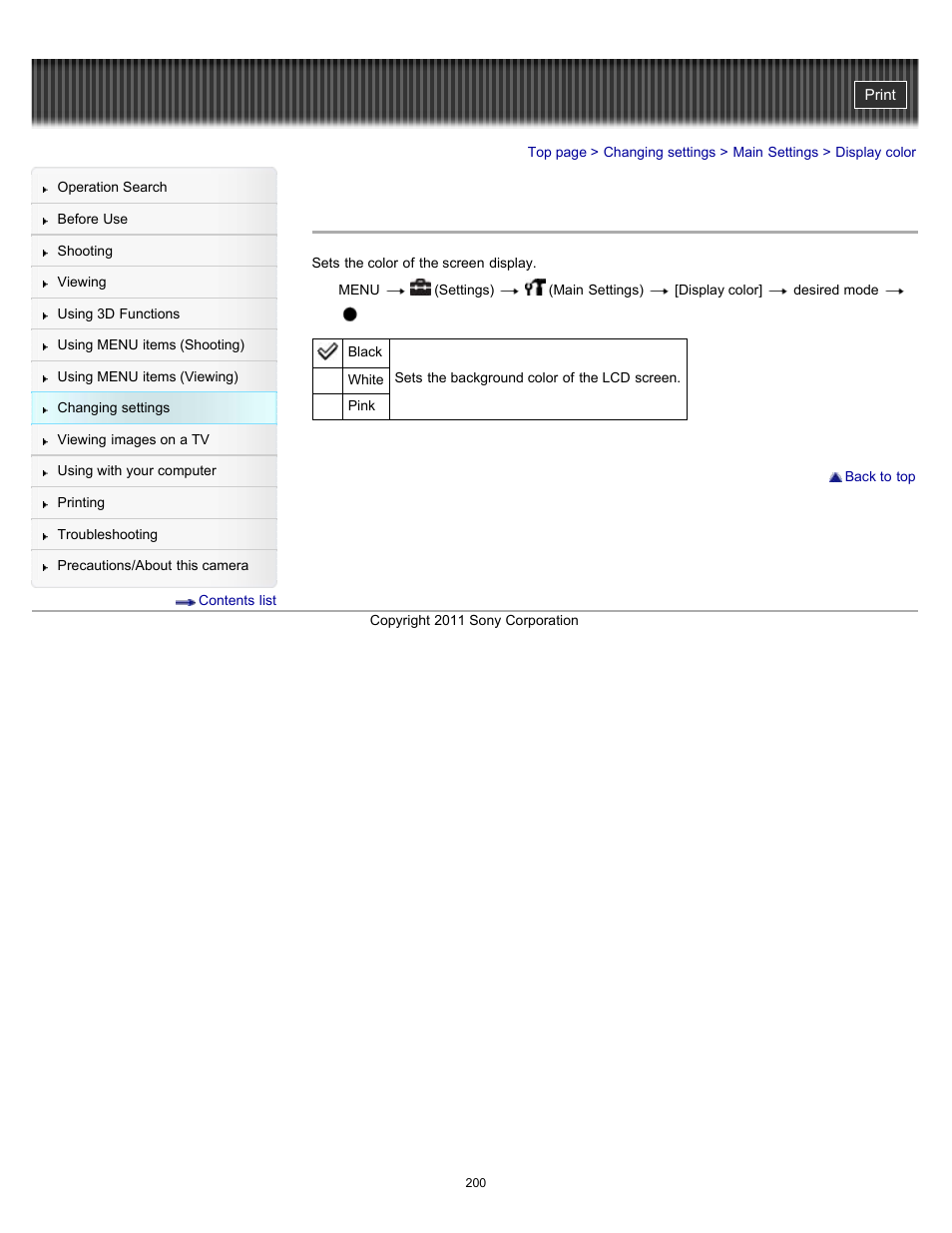 Display color | Sony DSC-HX100V User Manual | Page 200 / 297