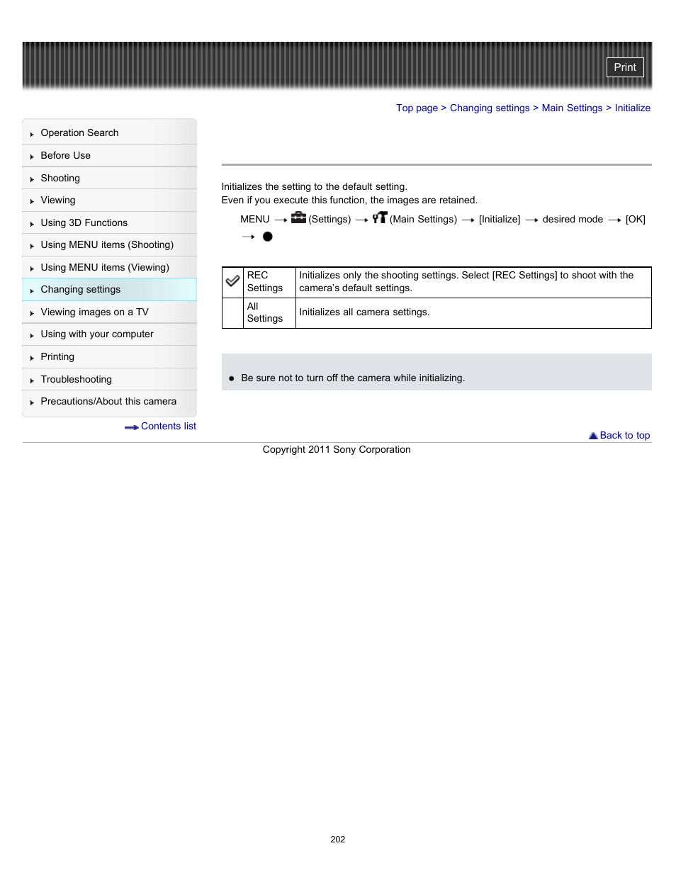 Initialize | Sony DSC-HX100V User Manual | Page 202 / 297