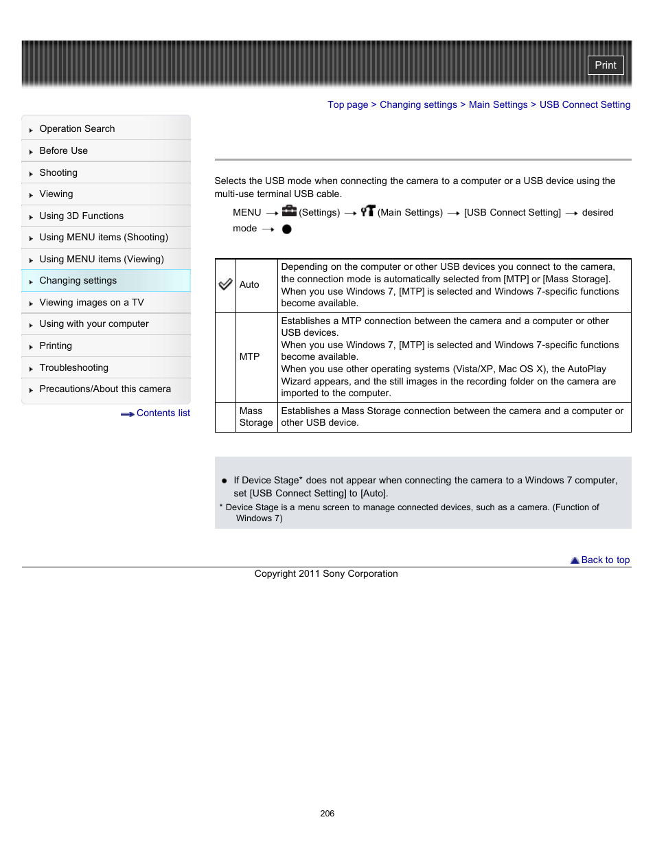 Usb connect setting | Sony DSC-HX100V User Manual | Page 206 / 297