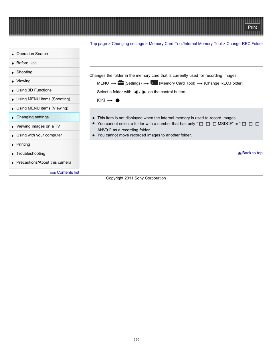 Change rec.folder, Details | Sony DSC-HX100V User Manual | Page 220 / 297