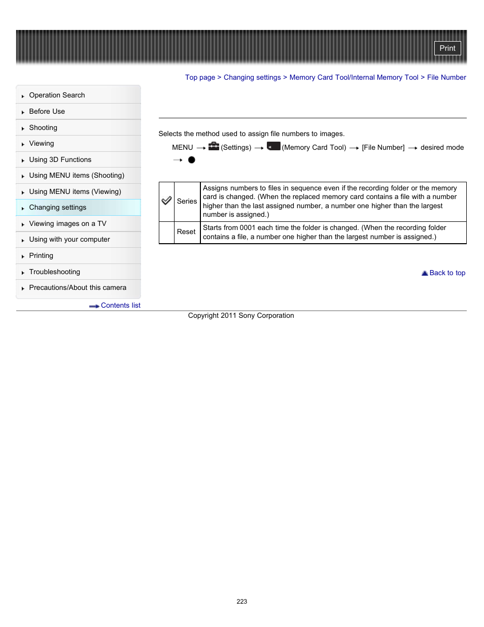 File number | Sony DSC-HX100V User Manual | Page 223 / 297