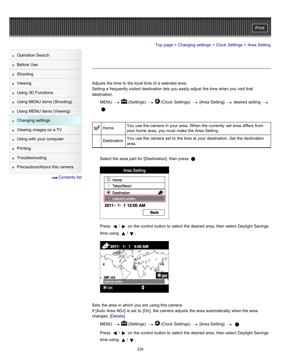 Area setting | Sony DSC-HX100V User Manual | Page 224 / 297