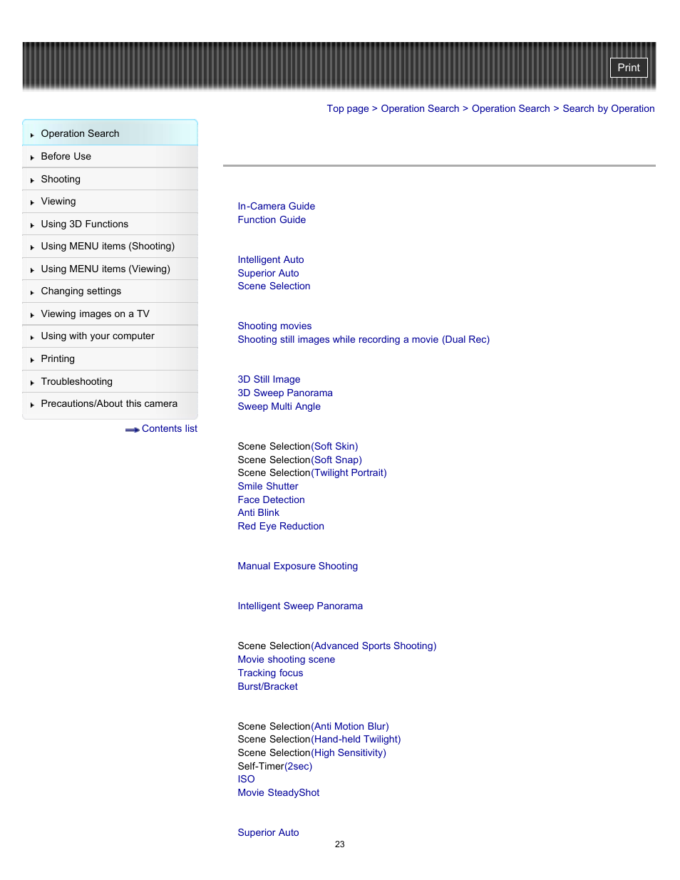 Search by operation | Sony DSC-HX100V User Manual | Page 23 / 297