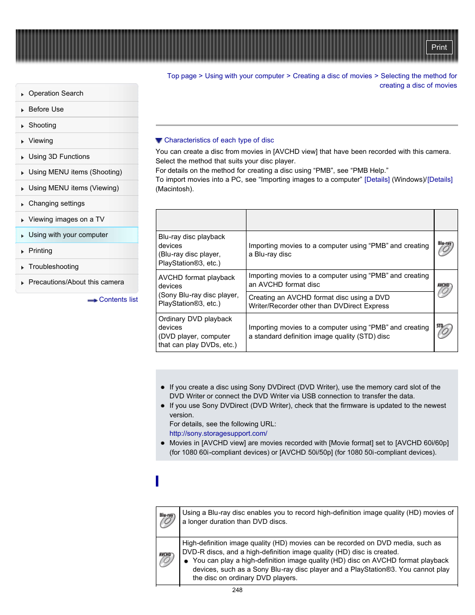 Selecting the method for creating a disc of movies | Sony DSC-HX100V User Manual | Page 248 / 297