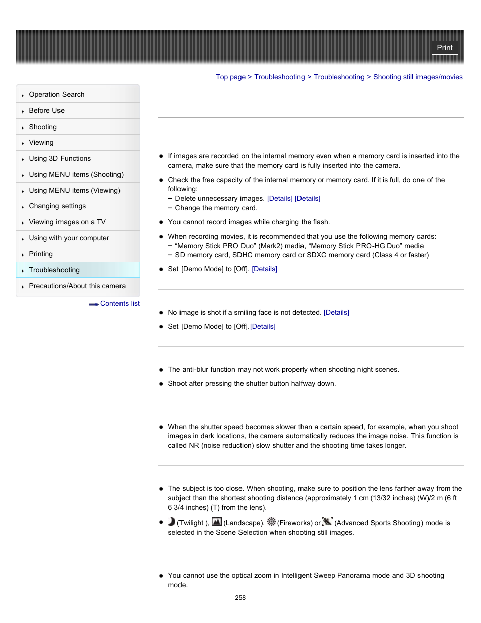 Shooting still images/movies | Sony DSC-HX100V User Manual | Page 258 / 297