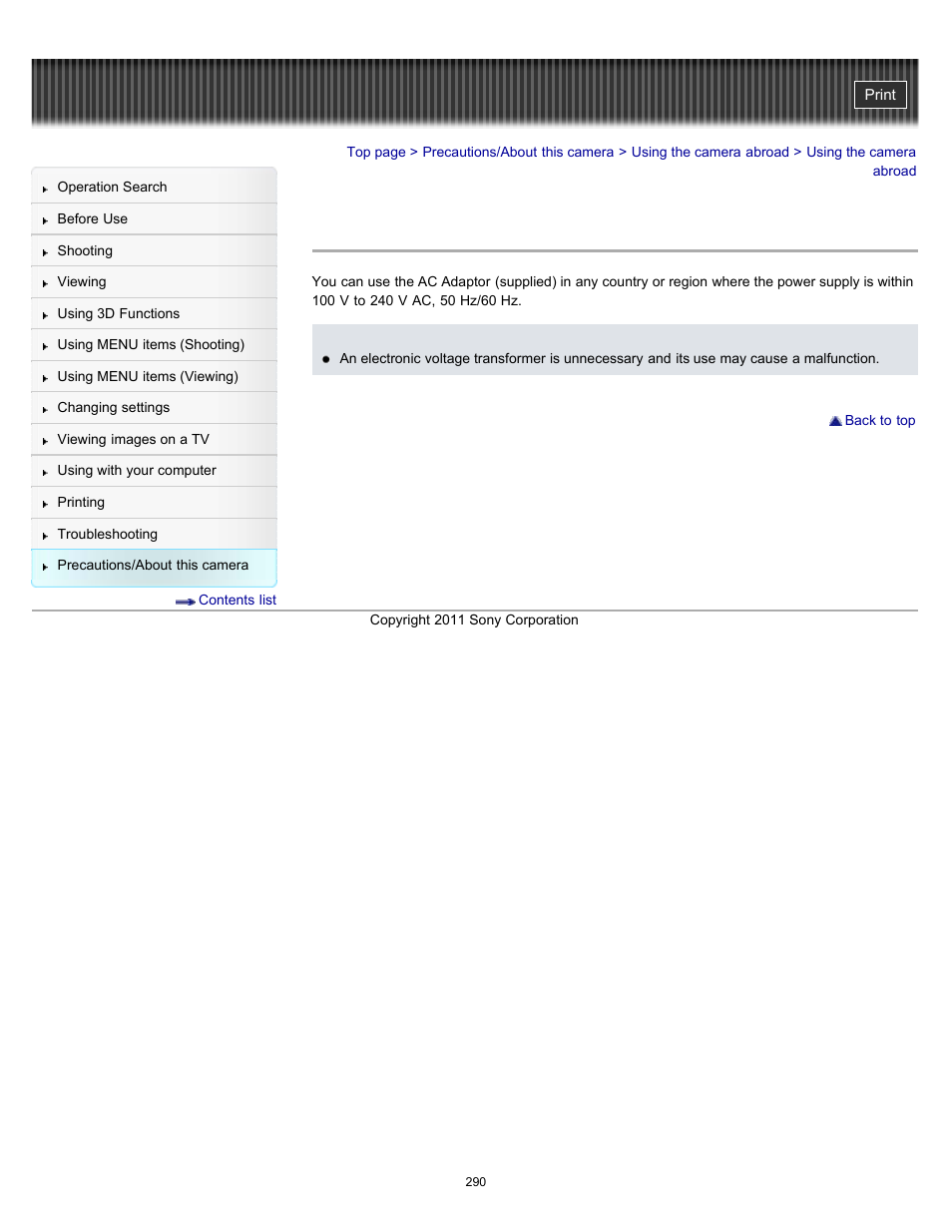 Using the camera abroad | Sony DSC-HX100V User Manual | Page 290 / 297