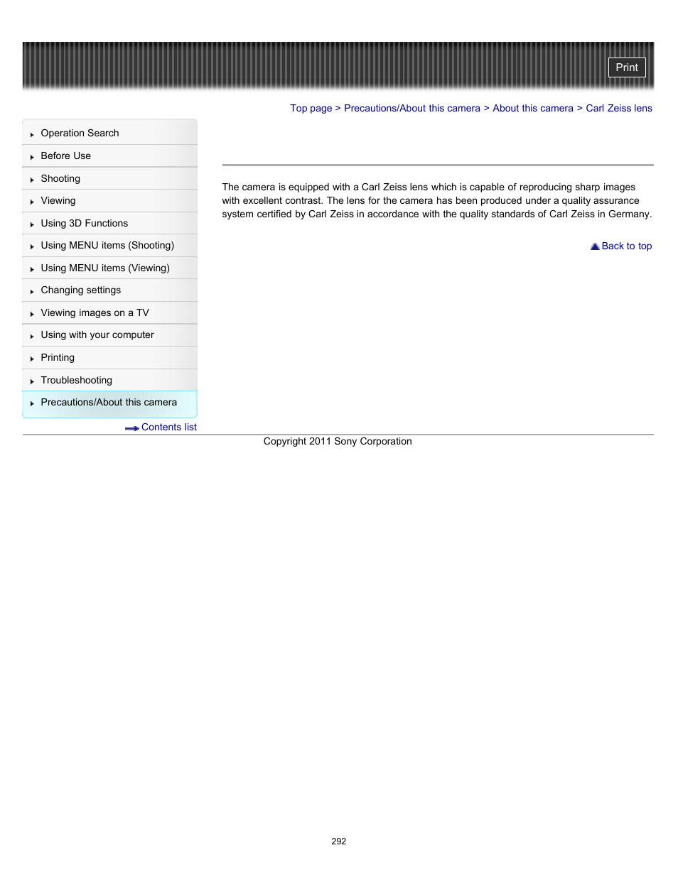 Carl zeiss lens | Sony DSC-HX100V User Manual | Page 292 / 297