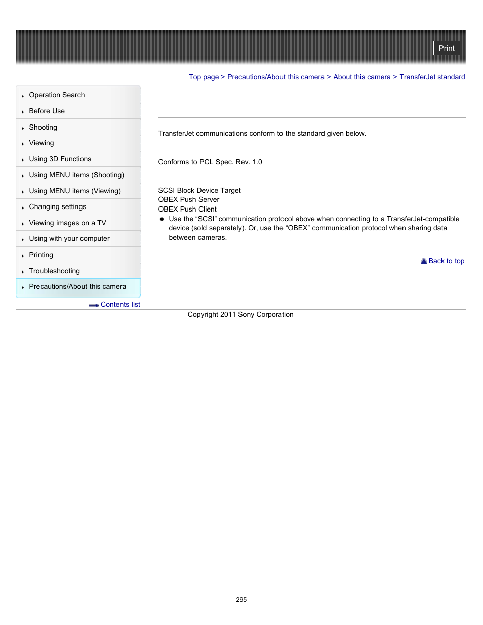 Transferjet standard | Sony DSC-HX100V User Manual | Page 295 / 297