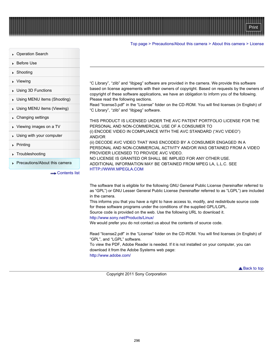 License | Sony DSC-HX100V User Manual | Page 296 / 297