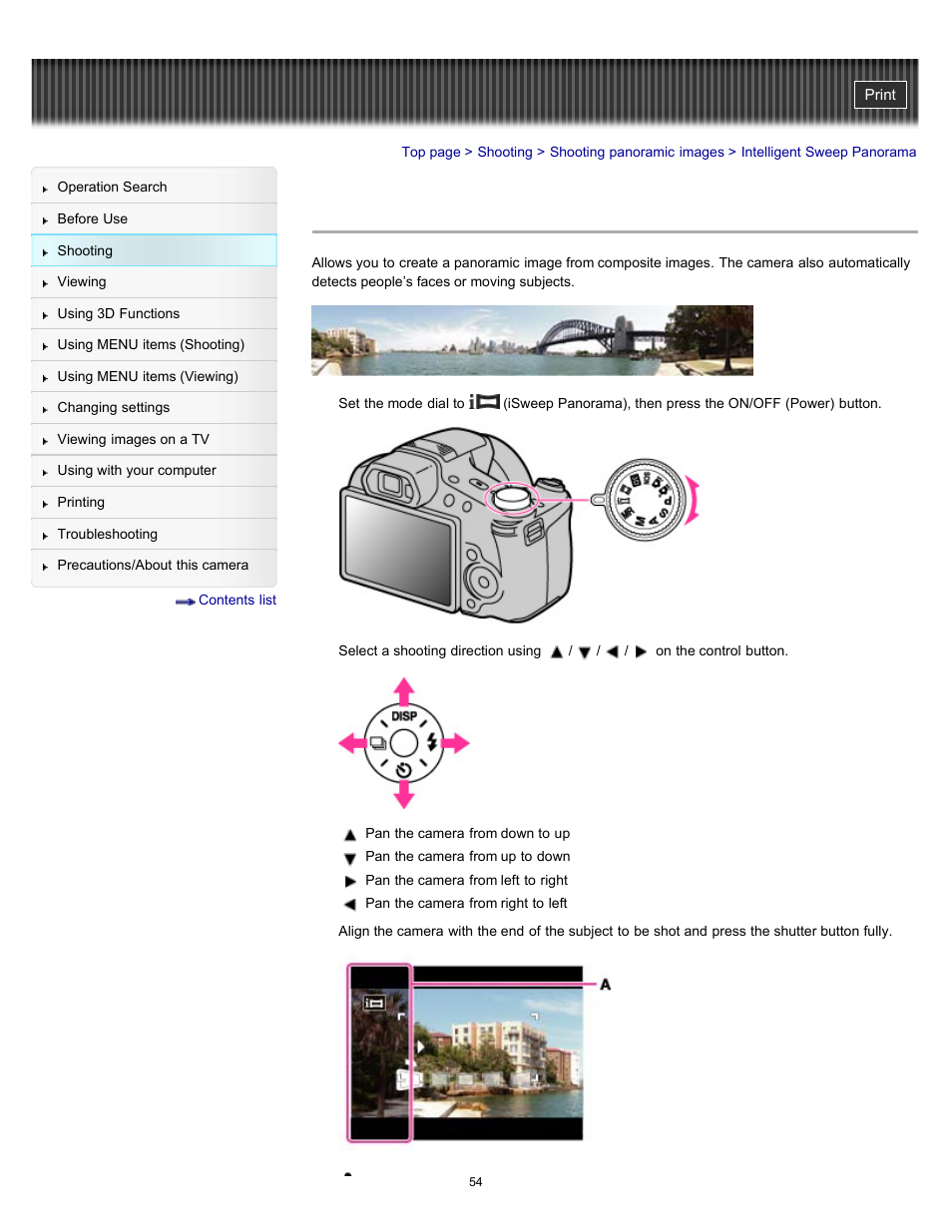 Intelligent sweep panorama | Sony DSC-HX100V User Manual | Page 54 / 297