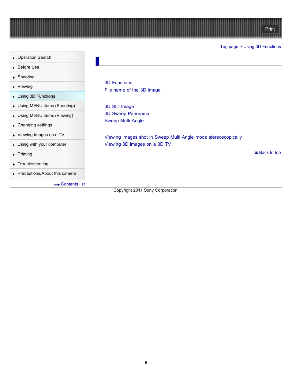 Using 3d functions | Sony DSC-HX100V User Manual | Page 6 / 297