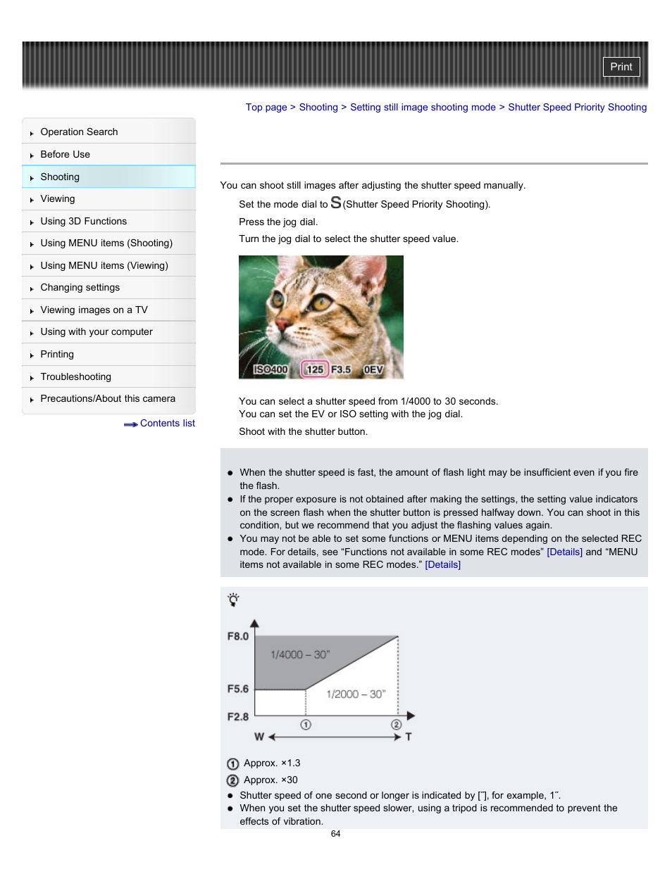 Shutter speed priority shooting | Sony DSC-HX100V User Manual | Page 64 / 297