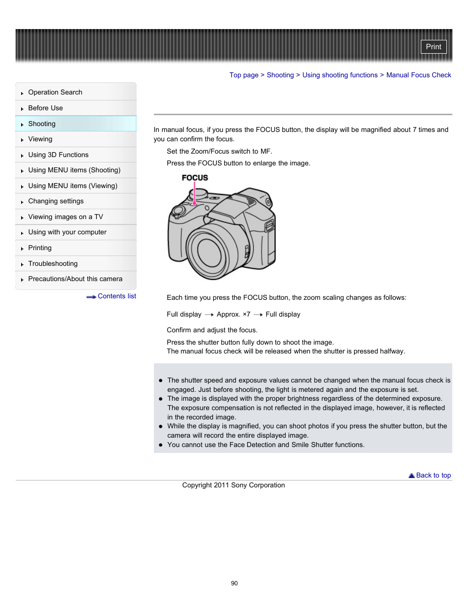 Manual focus check | Sony DSC-HX100V User Manual | Page 90 / 297