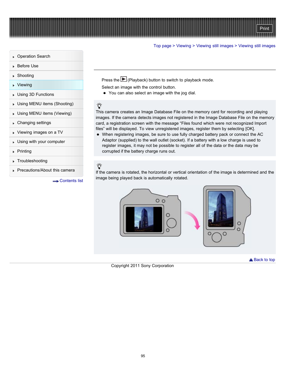 Viewing still images | Sony DSC-HX100V User Manual | Page 95 / 297