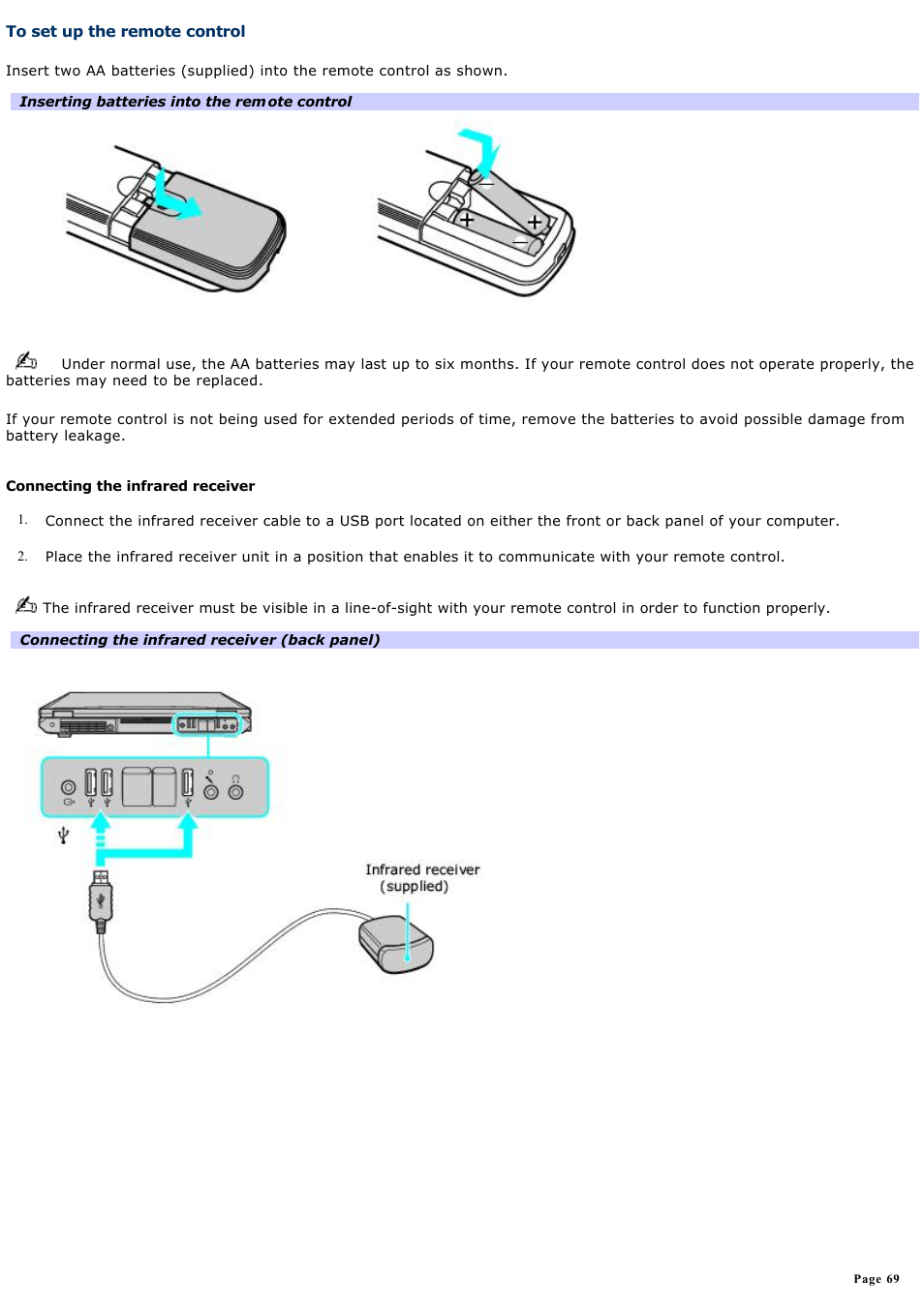 To set up the remote control | Sony PCG-GRT260G User Manual | Page 69 / 276