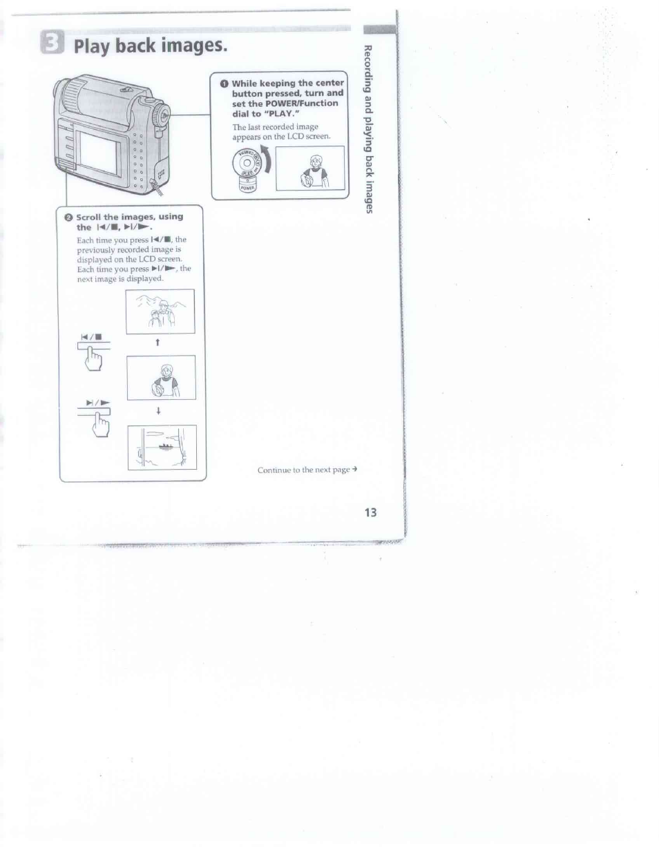 O scroll the images, using the, Q play back images | Sony DSC-F1 User Manual | Page 13 / 60