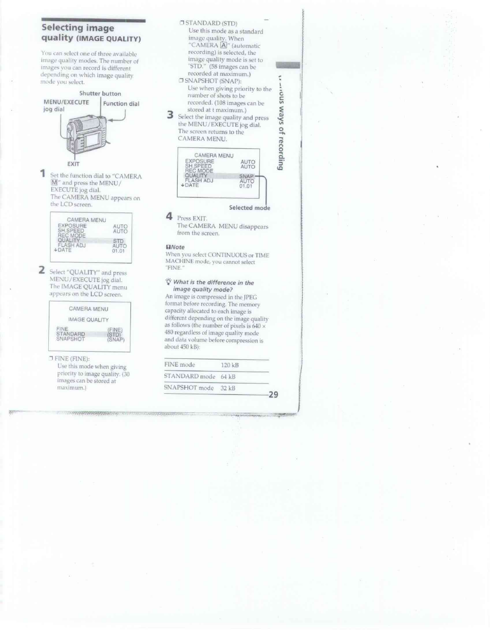 Selecting image quality (image quality), Selecting image quality | Sony DSC-F1 User Manual | Page 29 / 60