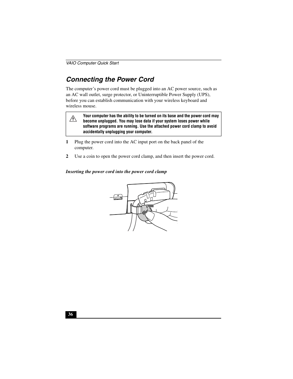 Connecting the power cord | Sony PCV-V310P User Manual | Page 36 / 54