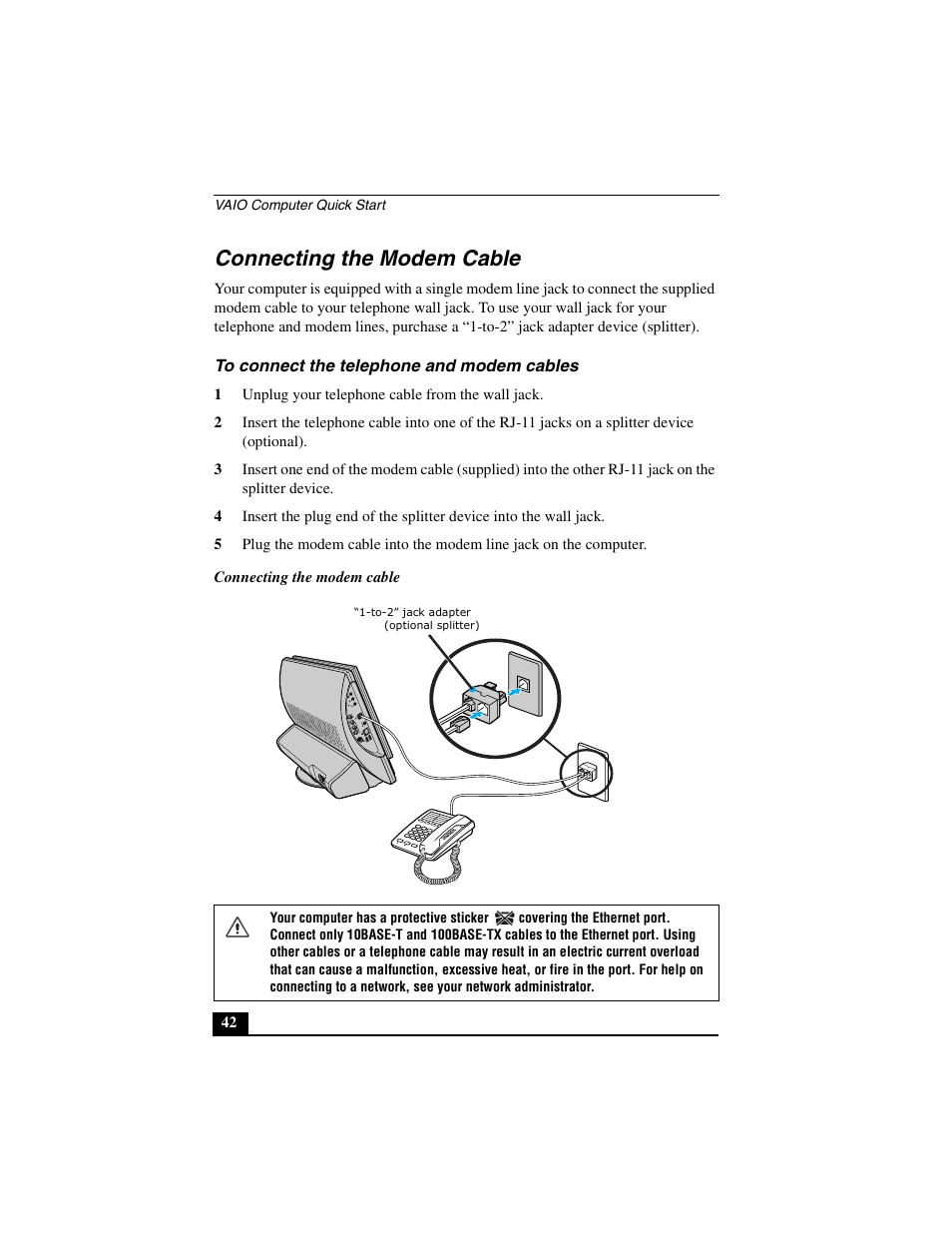 Connecting the modem cable | Sony PCV-V310P User Manual | Page 42 / 54