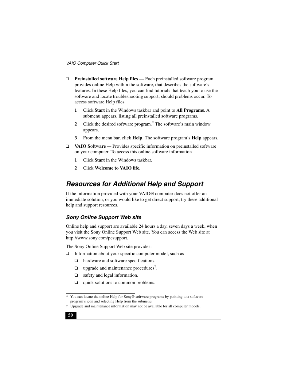 Resources for additional help and support | Sony PCV-V310P User Manual | Page 50 / 54