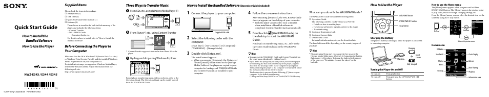 Sony NWZ-E344BLK User Manual | 2 pages
