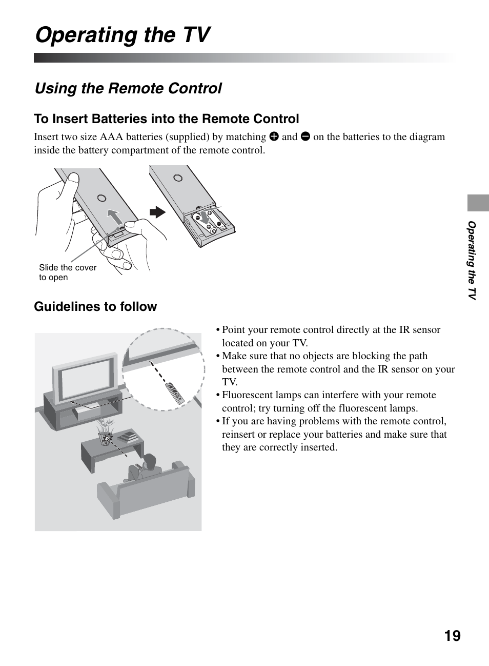 Operating the tv, Using the remote control | Sony KDL-32EX600 User Manual | Page 19 / 60