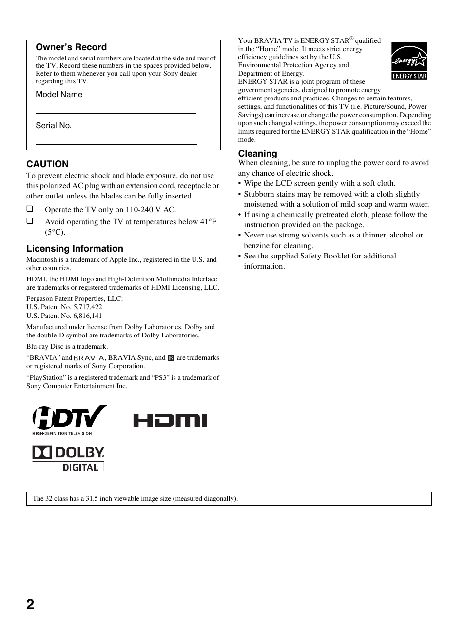 Sony KDL-32EX600 User Manual | Page 2 / 60