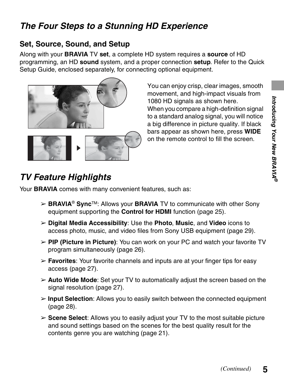 The four steps to a stunning hd experience, Tv feature highlights, The four steps to a stunning hd | Experience, Set, source, sound, and setup | Sony KDL-32EX600 User Manual | Page 5 / 60